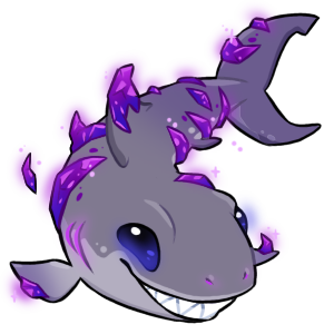 a dark grey shark encrusted with purple crystals